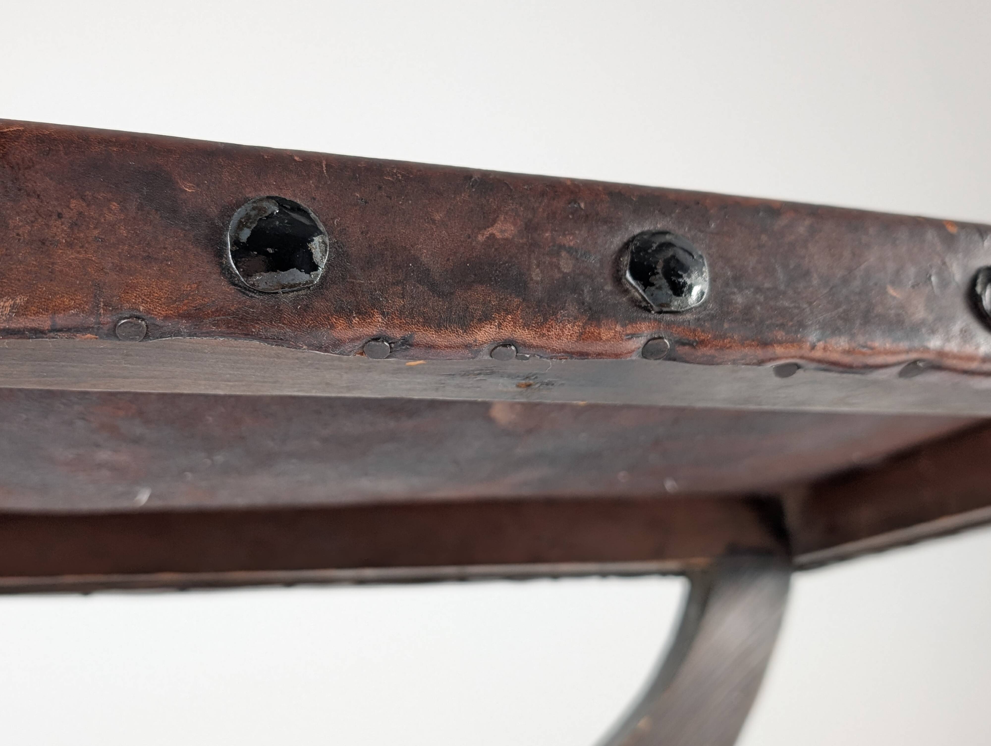 Colonial Curule Stool in Leather and Wrought Iron, Mexico, 1940s