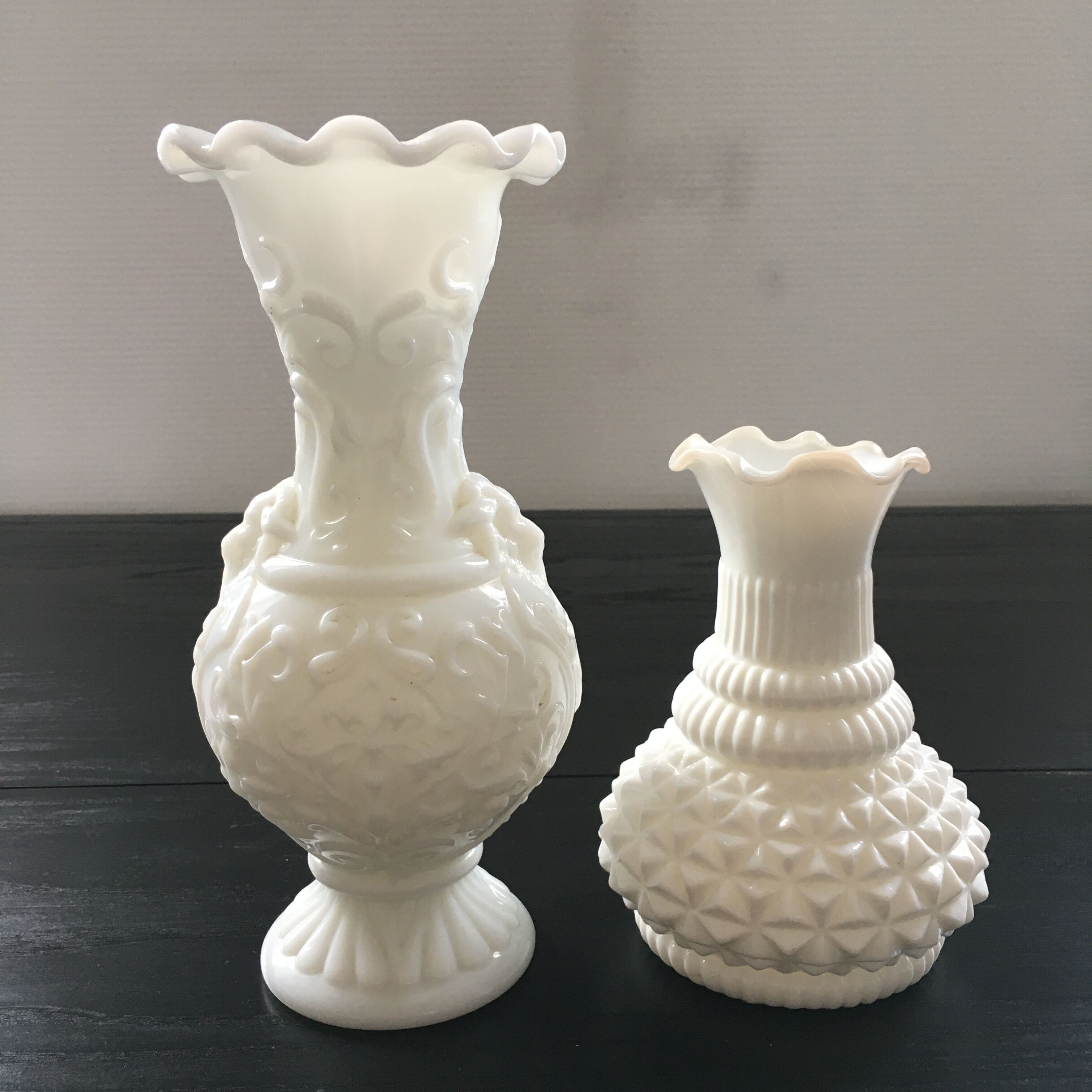 Pair of white glass vases