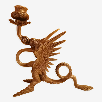 Porte bougie dragon en cuivre ancien