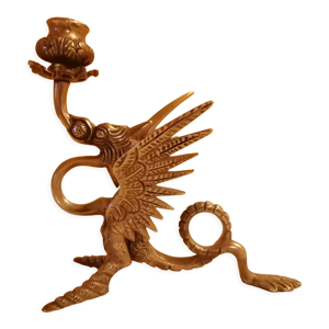 Porte bougie dragon en cuivre ancien