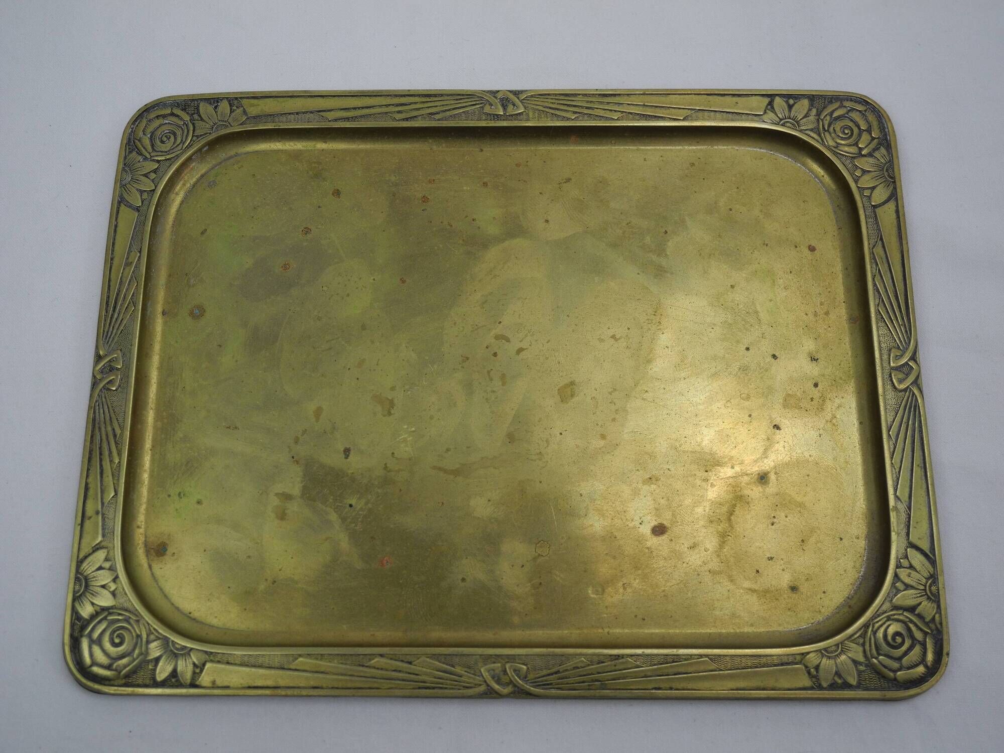 small brass tray stamped LN antique art deco French brass tray