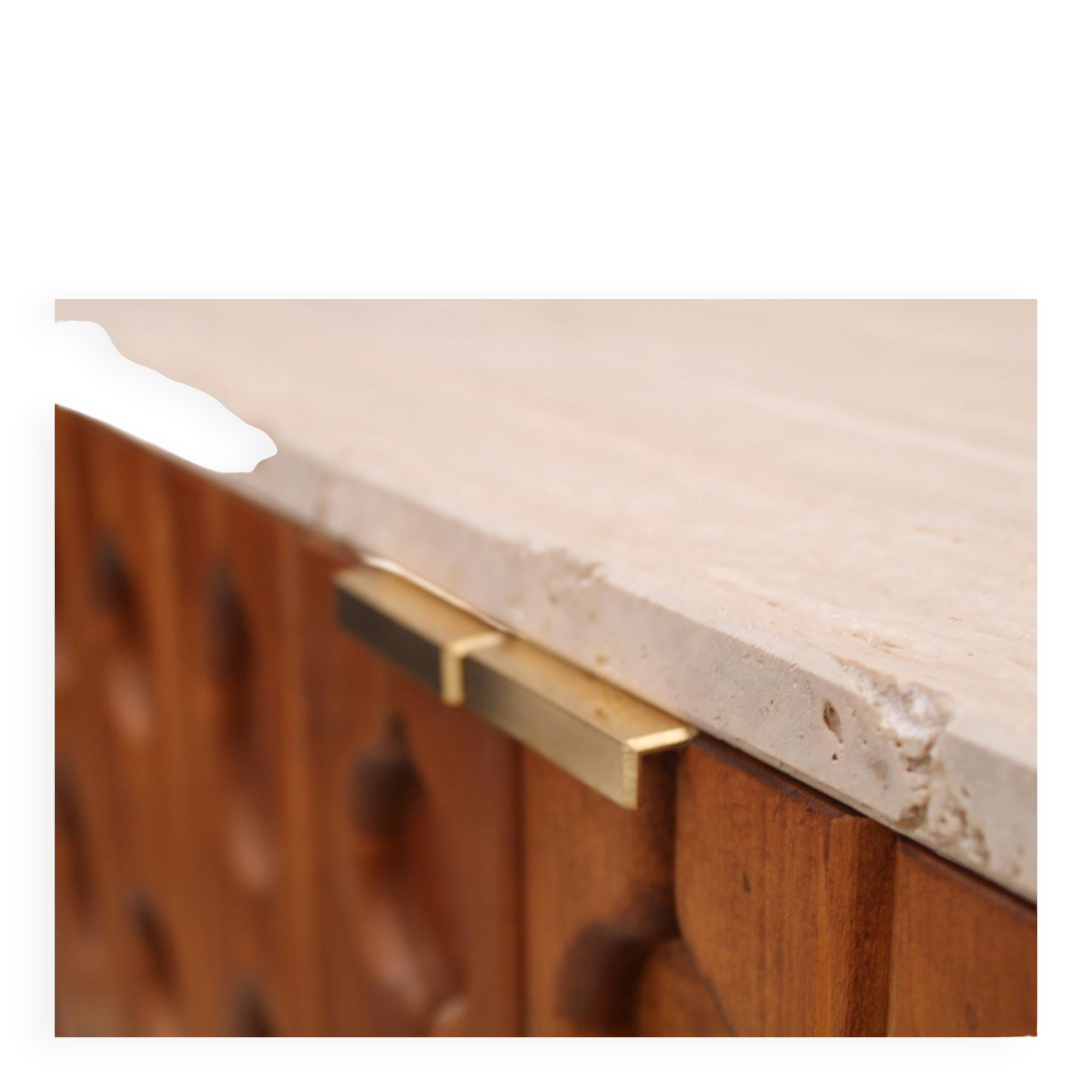 Contemporary Pair of Italian Sideboards Made of Solid Wood and Travertine