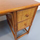 Vintage desk in rattan, woven rattan and wood, Maugrion style Roche-Bobois