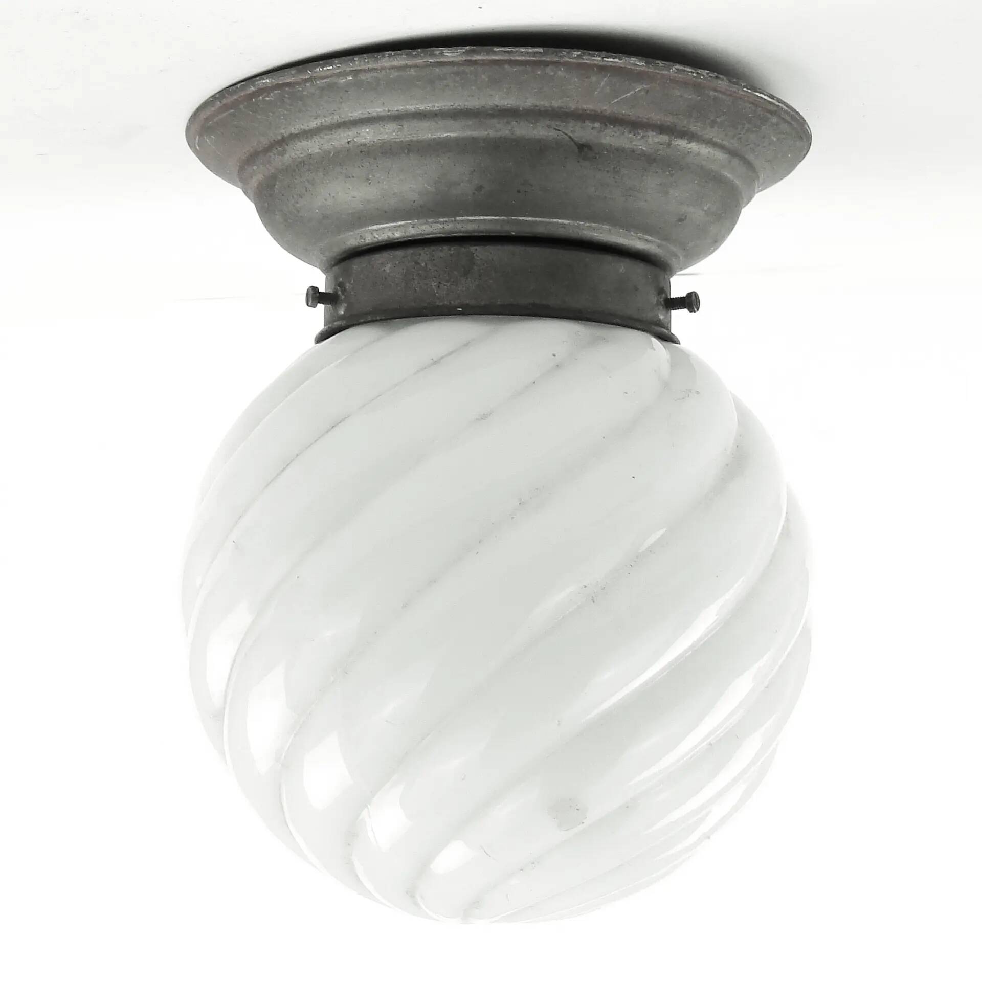 Art Deco ceiling lamp, white glass, Poland, 1930s