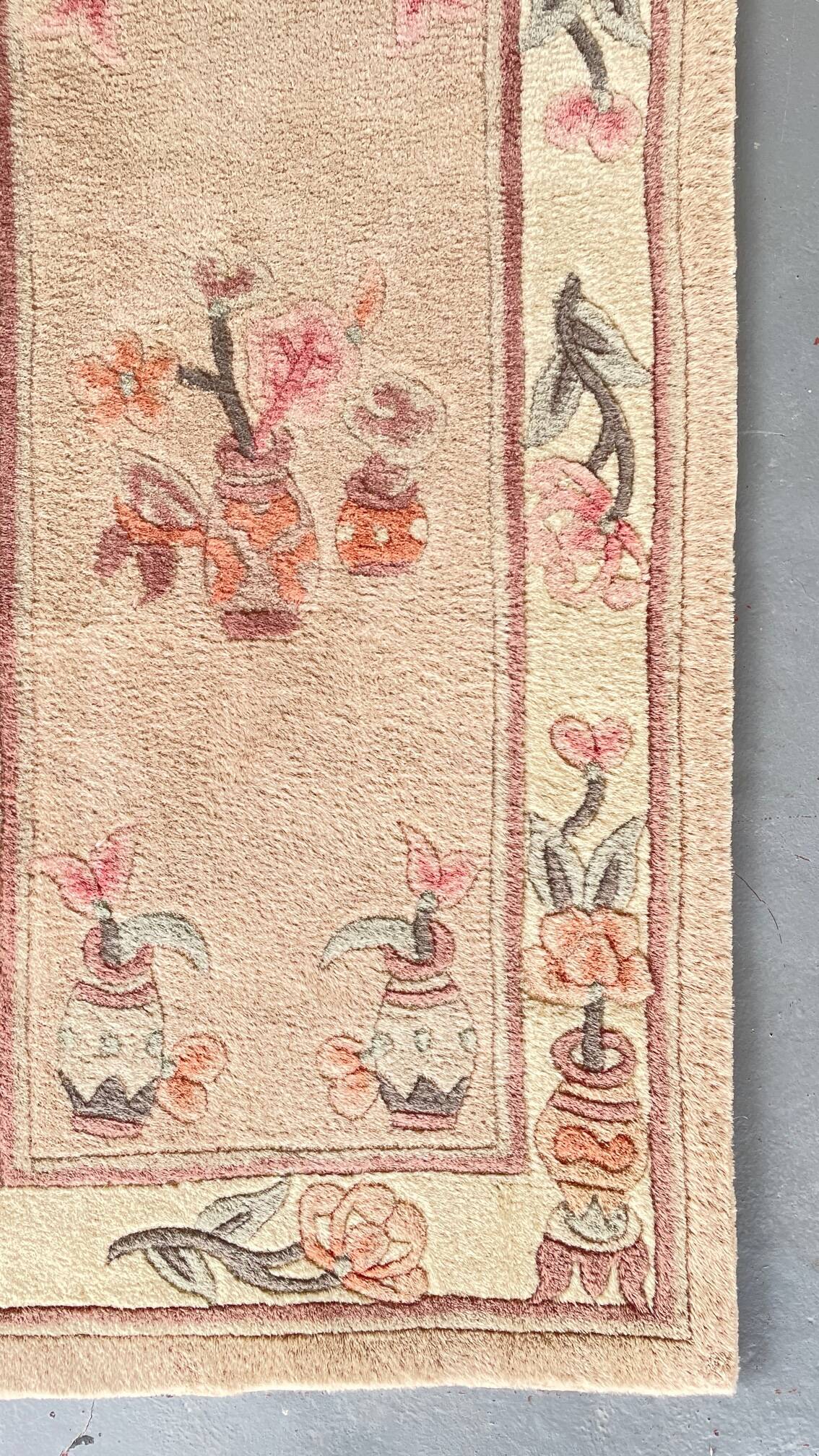 Vintage beige pink velvet rug 118 x 60cm