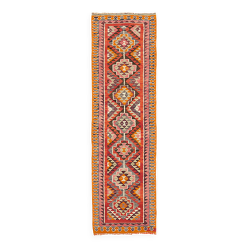 Turkish Handwoven Vintage Herki Kilim 105 cm x 336 cm