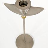 Pair of postmodern 1980s candlesticks, stainless steel and brass