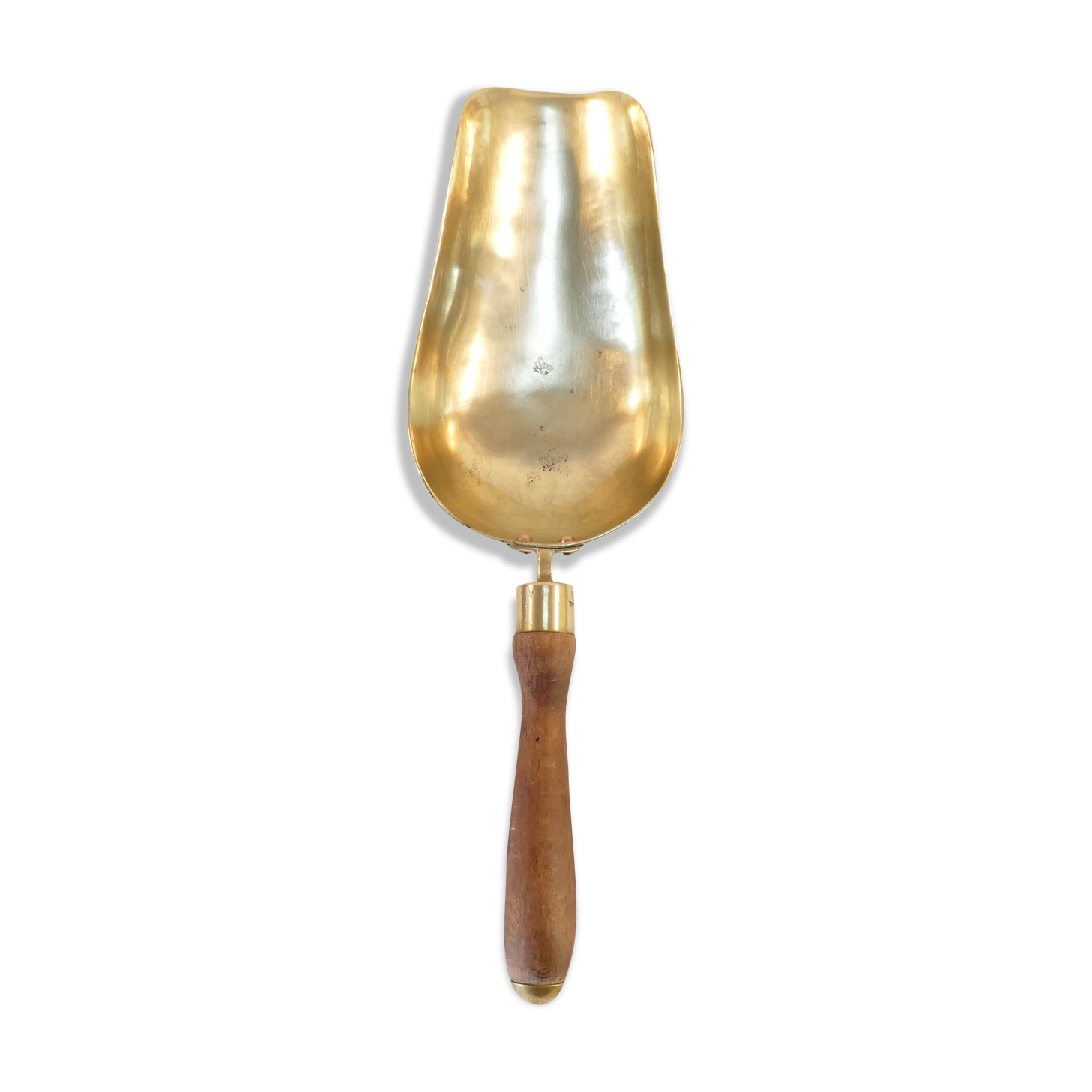 Old brass grocery grain shovel wooden handle