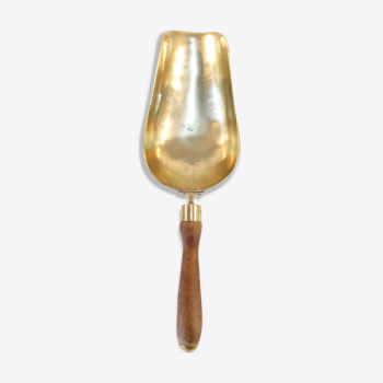 Old brass grocery grain shovel wooden handle
