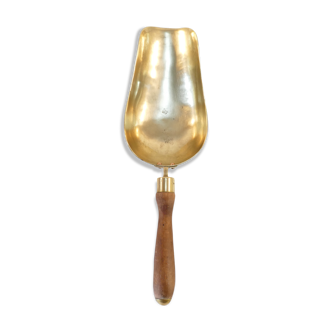 Old brass grocery grain shovel wooden handle