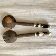 Wooden and horn salad servers