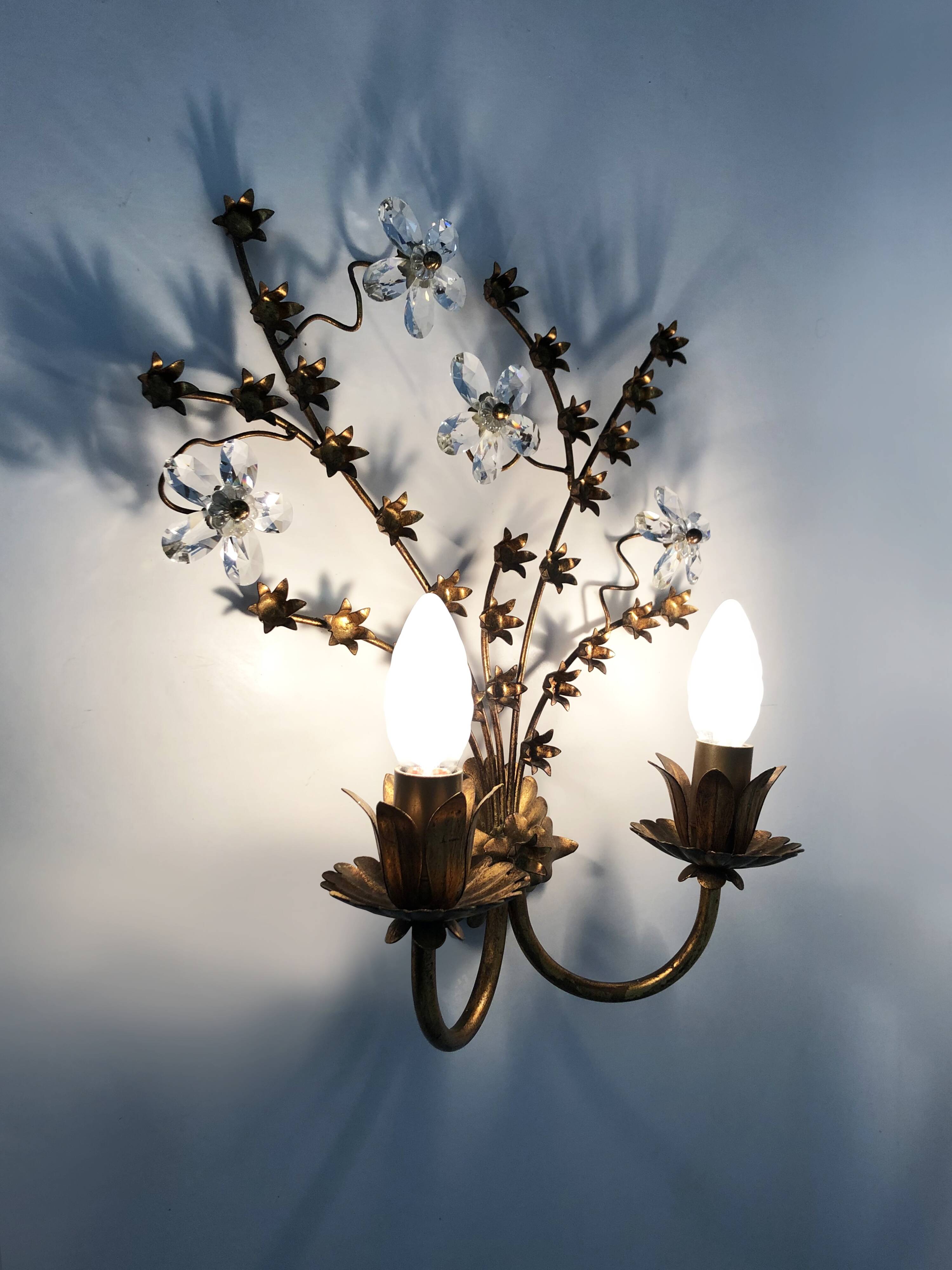 Magnificent vintage Italian wall light with Swarovski crystal, 1970s