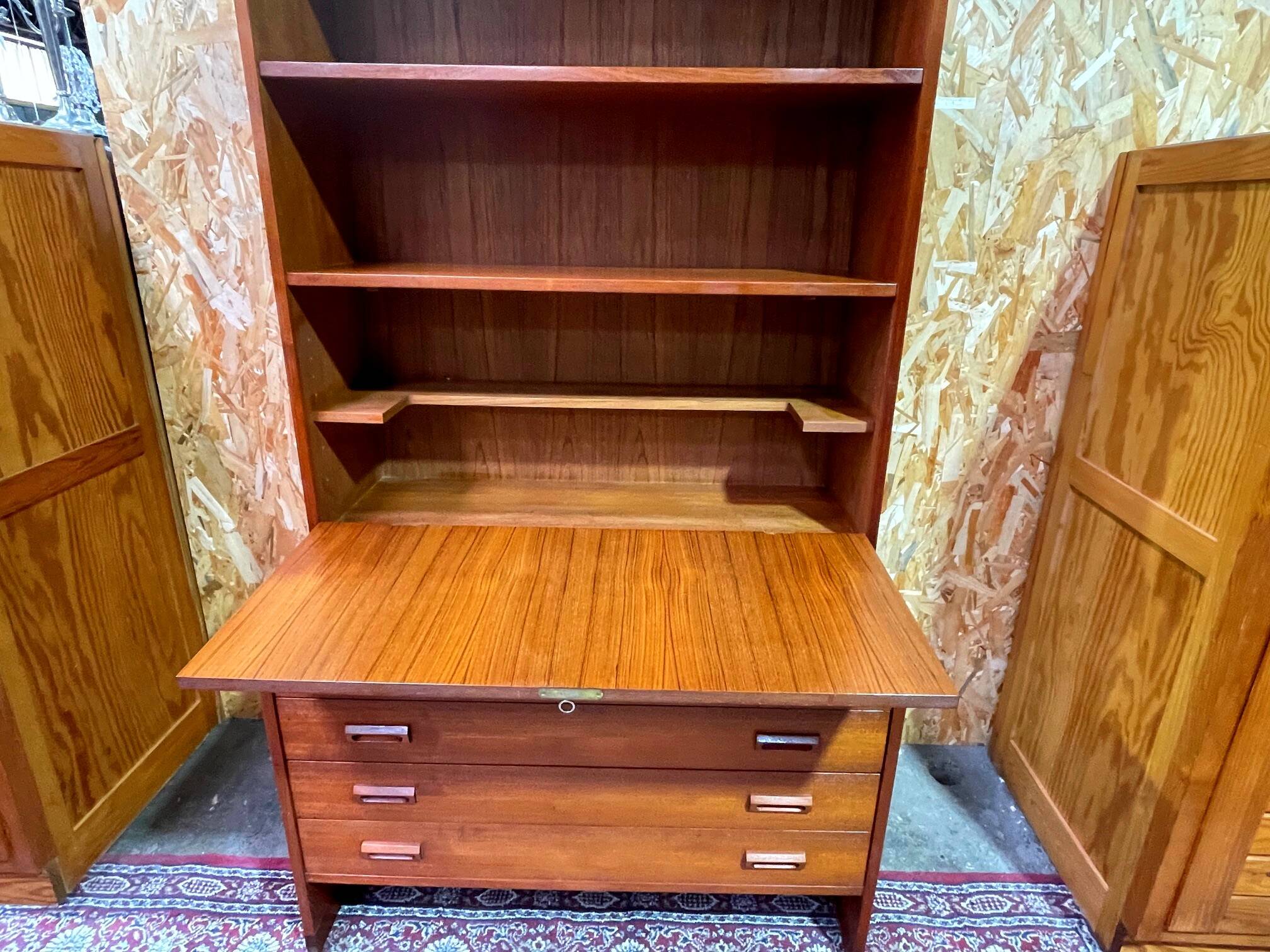 Commode bibliothèque bar scandinave en teck vintage années 60