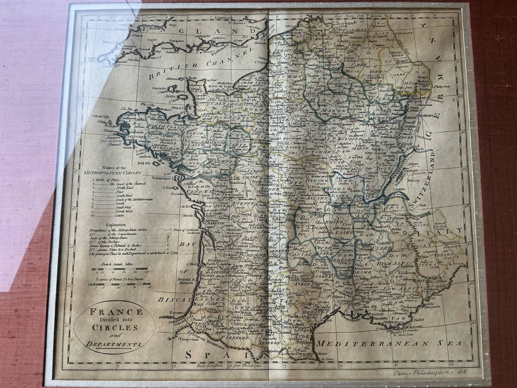Atlas map of revolutionary France by Carey in Philadelphia 1814
