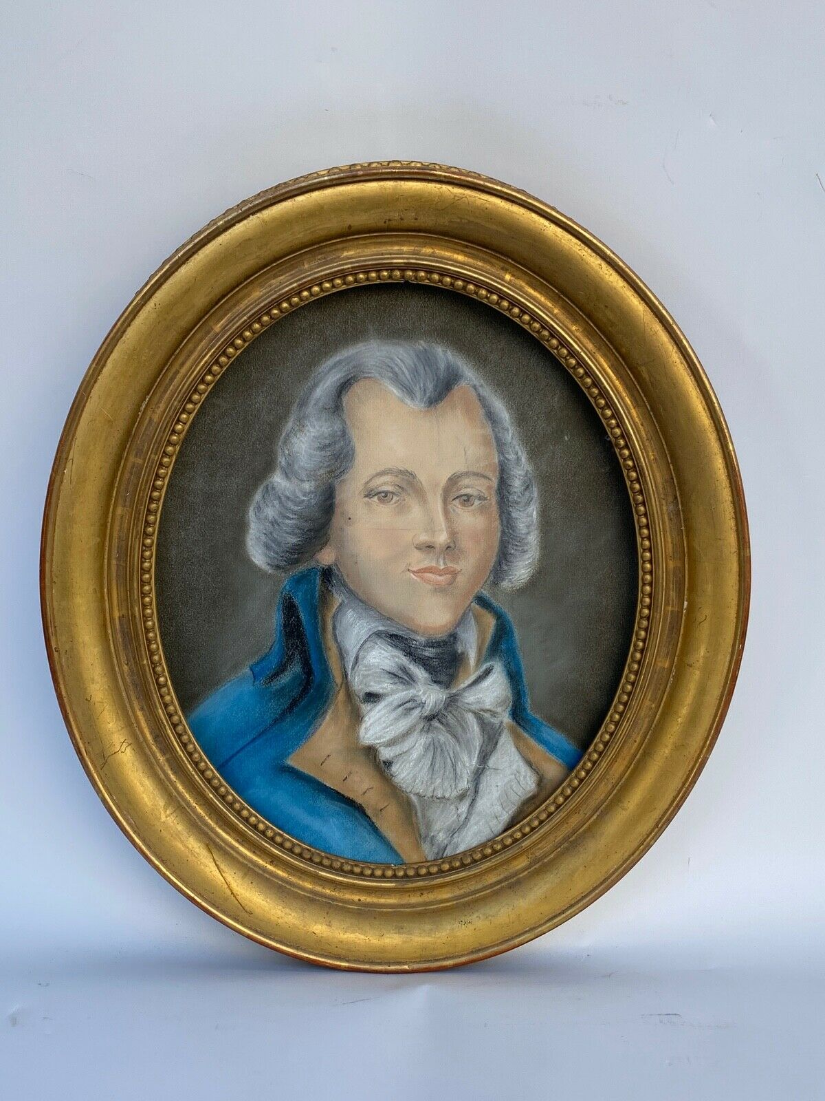 Watercolor portrait on paper XlX th oval frame dore man XVlll eme