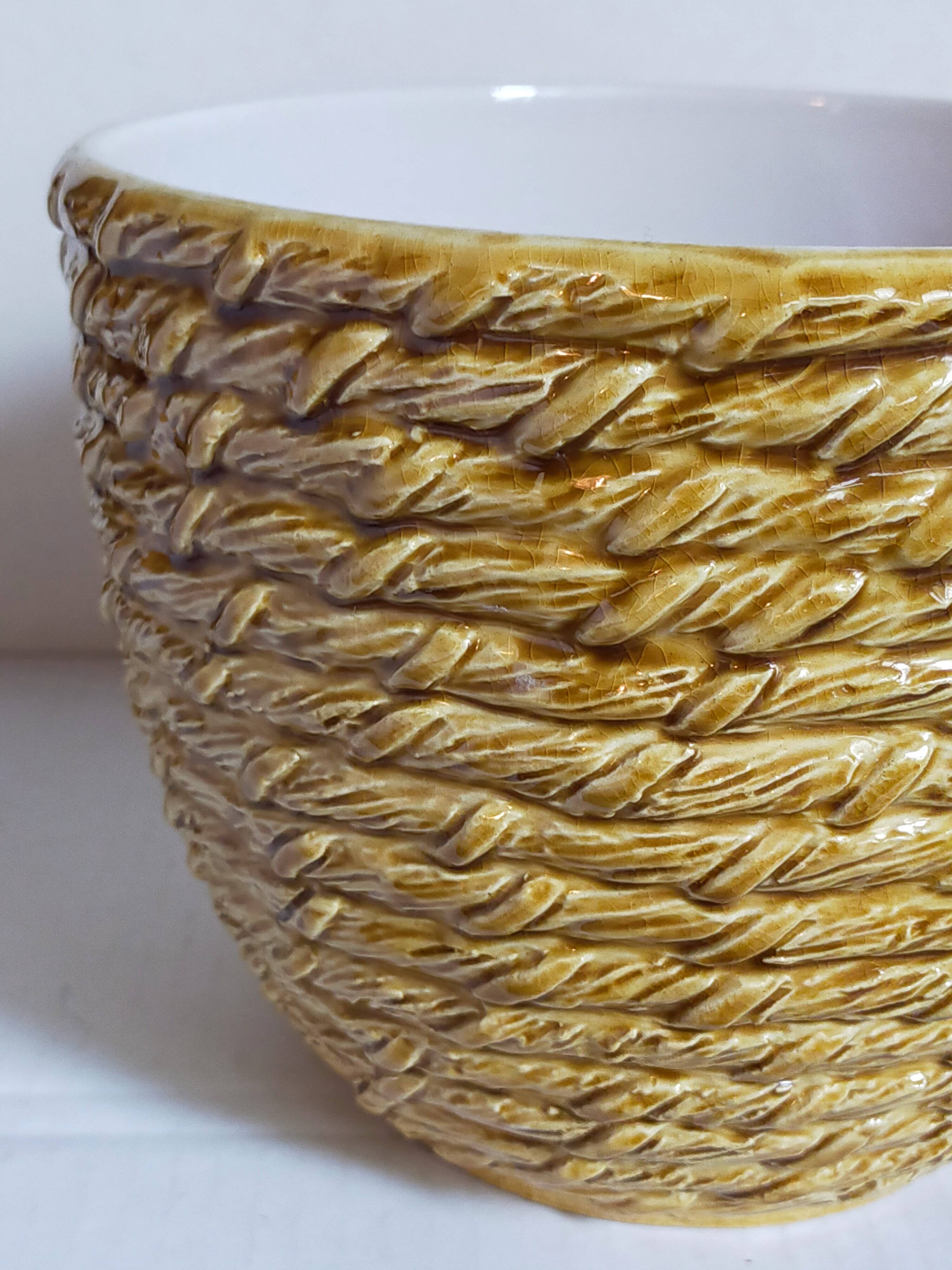 Vintage “rope” slip ceramic planter