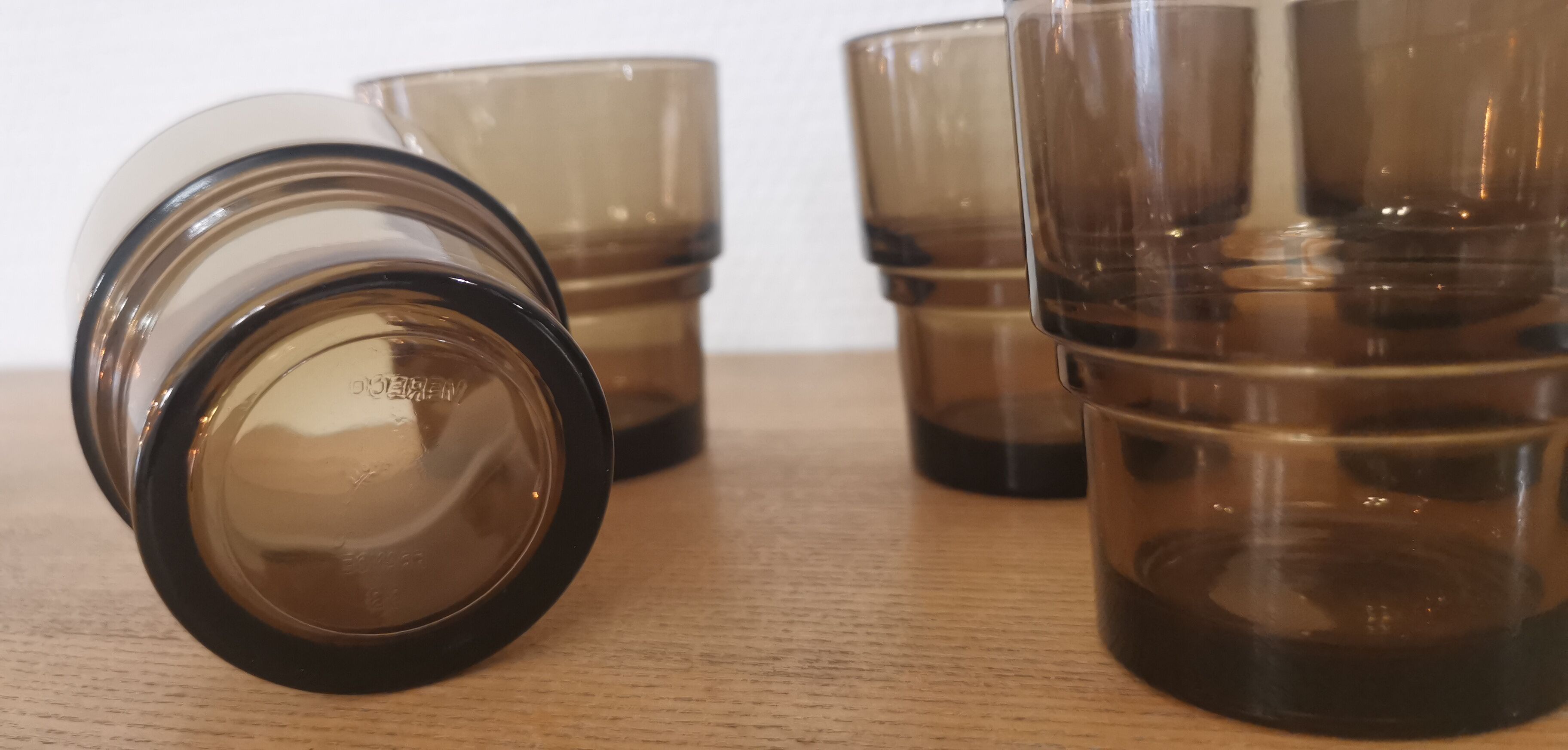 Set of 6 smoked brown glass water glasses Vereco 70'S Vintage