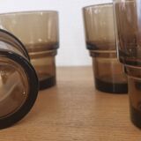 Set of 6 smoked brown glass water glasses Vereco 70'S Vintage