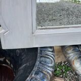 Antique Louis XV style mirror in solid oak with grey patina, 131cm.