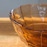 Vintage amber glass fruit bowl with geometric patterns - Art Deco style