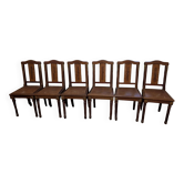 Set of 6 Louis XVI chairs in marquetry and caning.