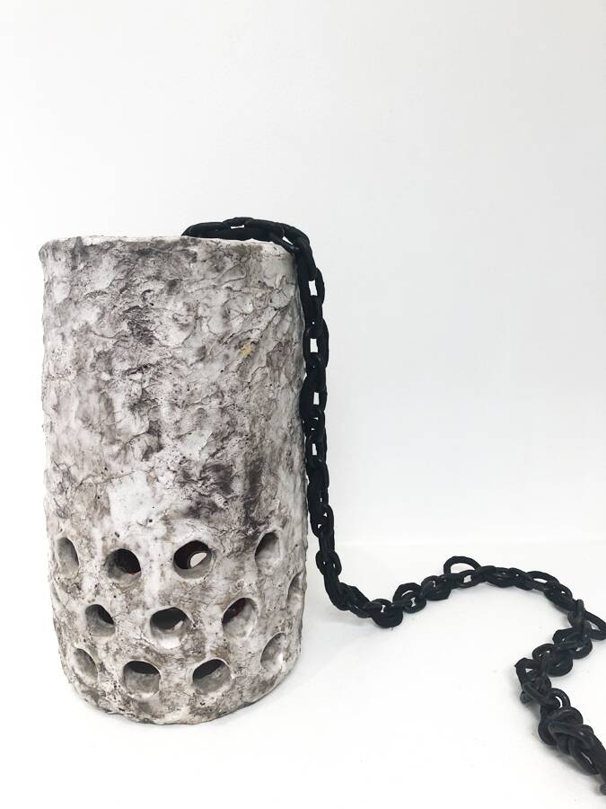 Textured and perforated ceramic pendant – Scandinavia, 1960s