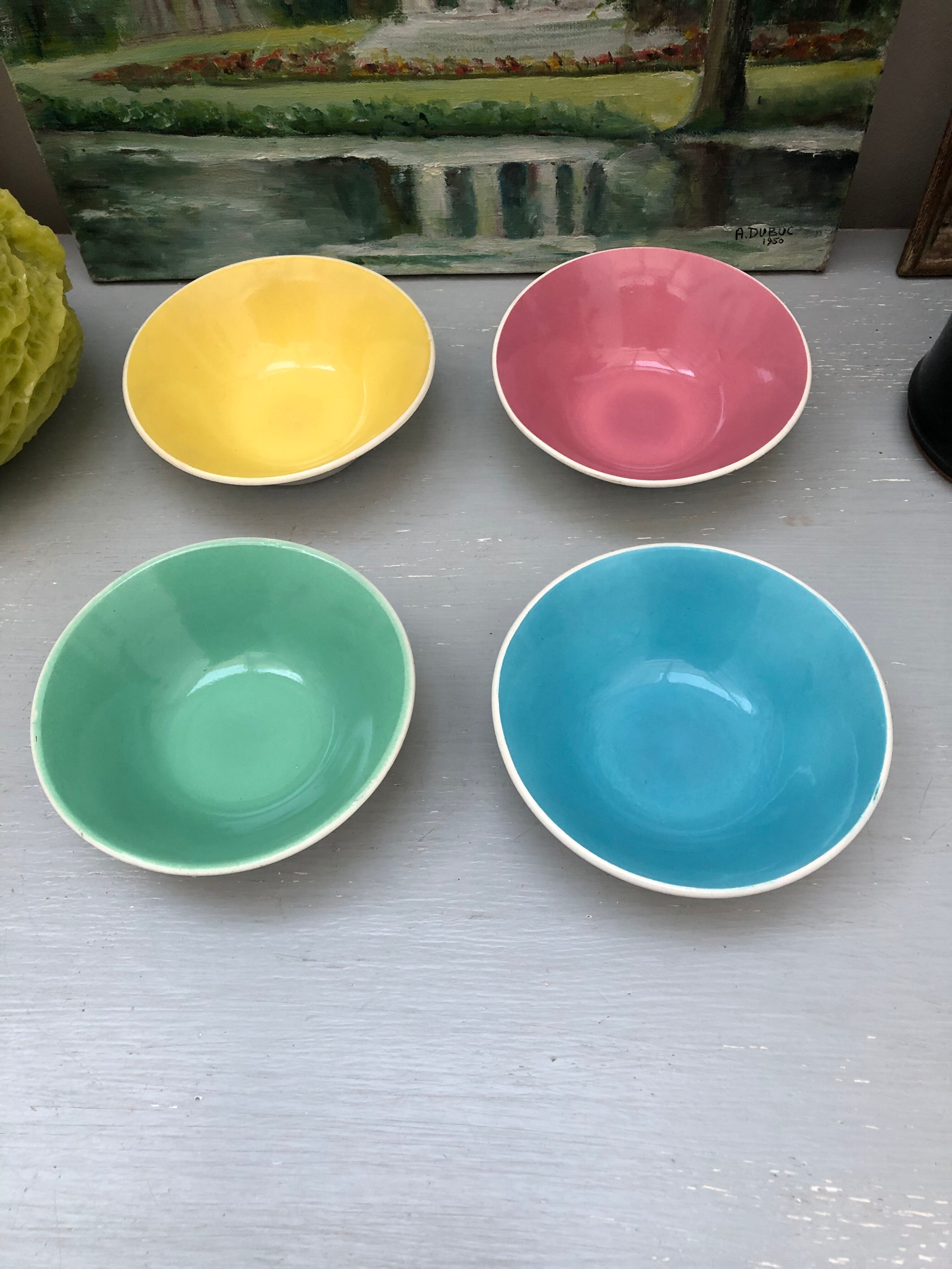 4 Digoin cups France the Francorussian green yellow blue pink dessert