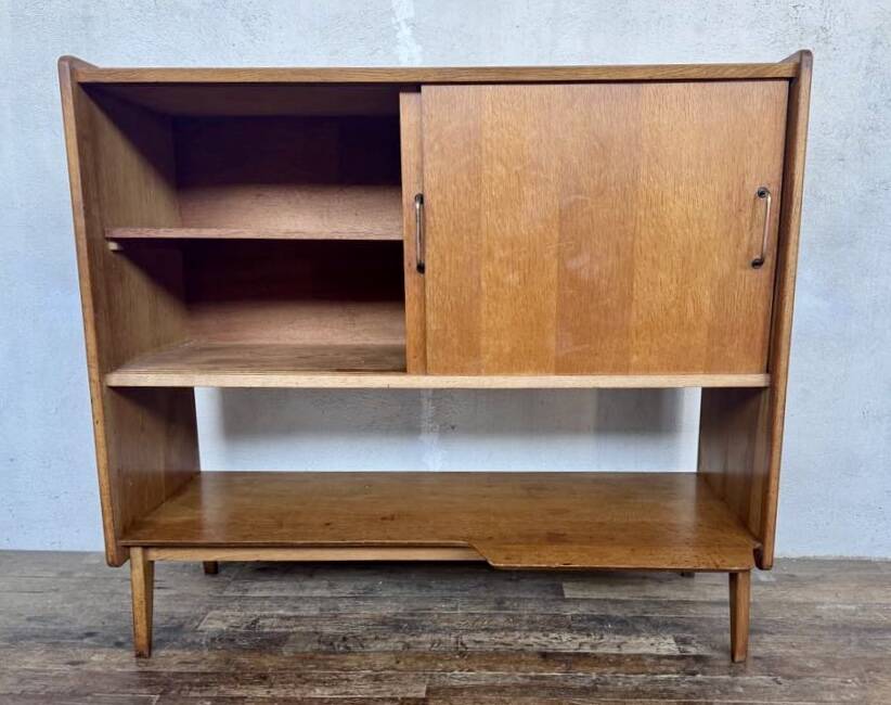 Vintage Roger Landault sideboard in light wood with 2 sliding doors