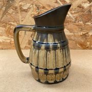 Antique Barrel Shaped Pitcher Glazed Stoneware Beige & Blue Vintage Service