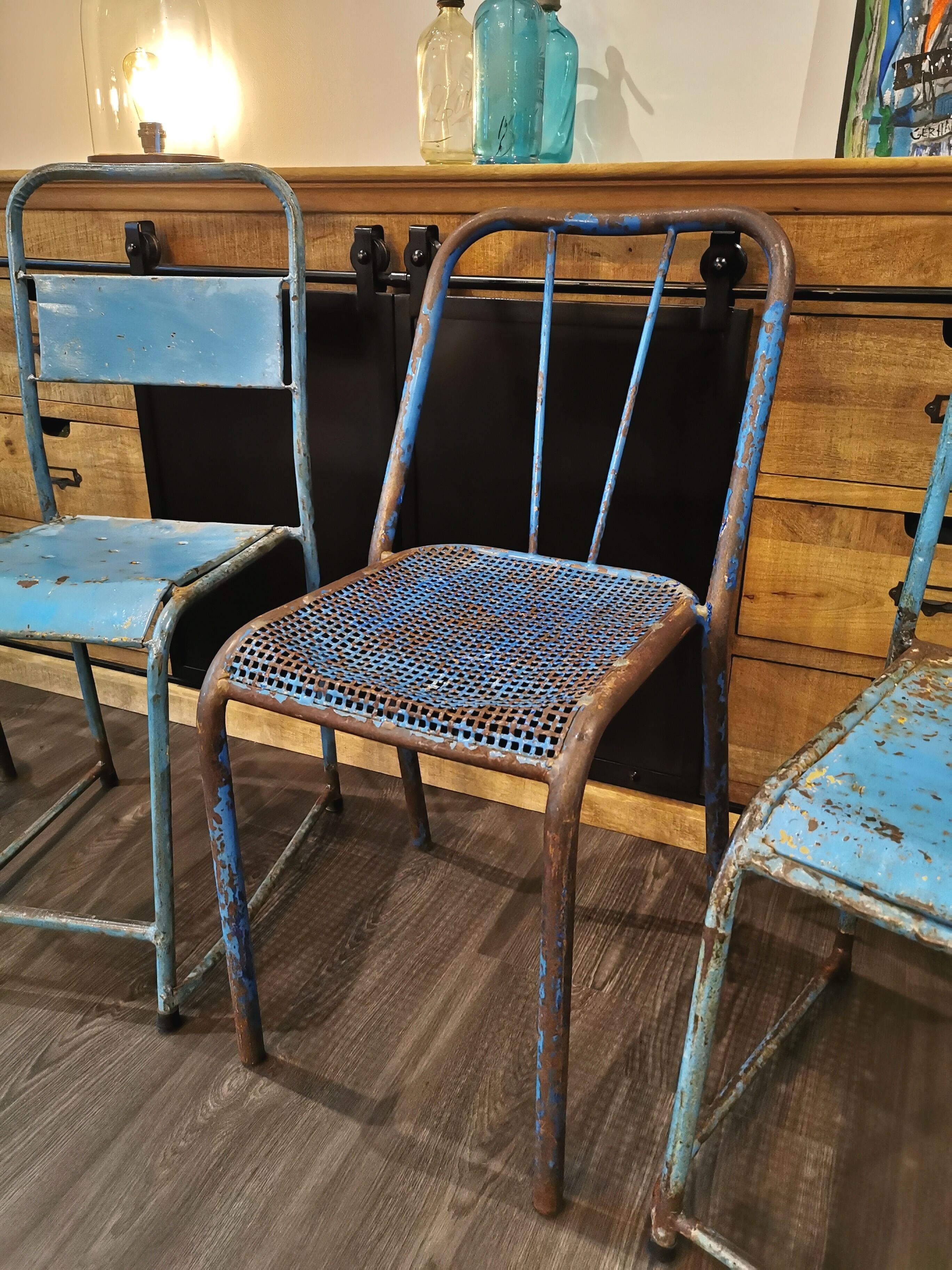 Set of 5 mismatched industrial chairs