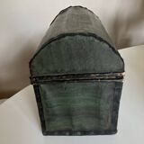 19th century popular art domed trunk box with dominoté paper and painted canvas
