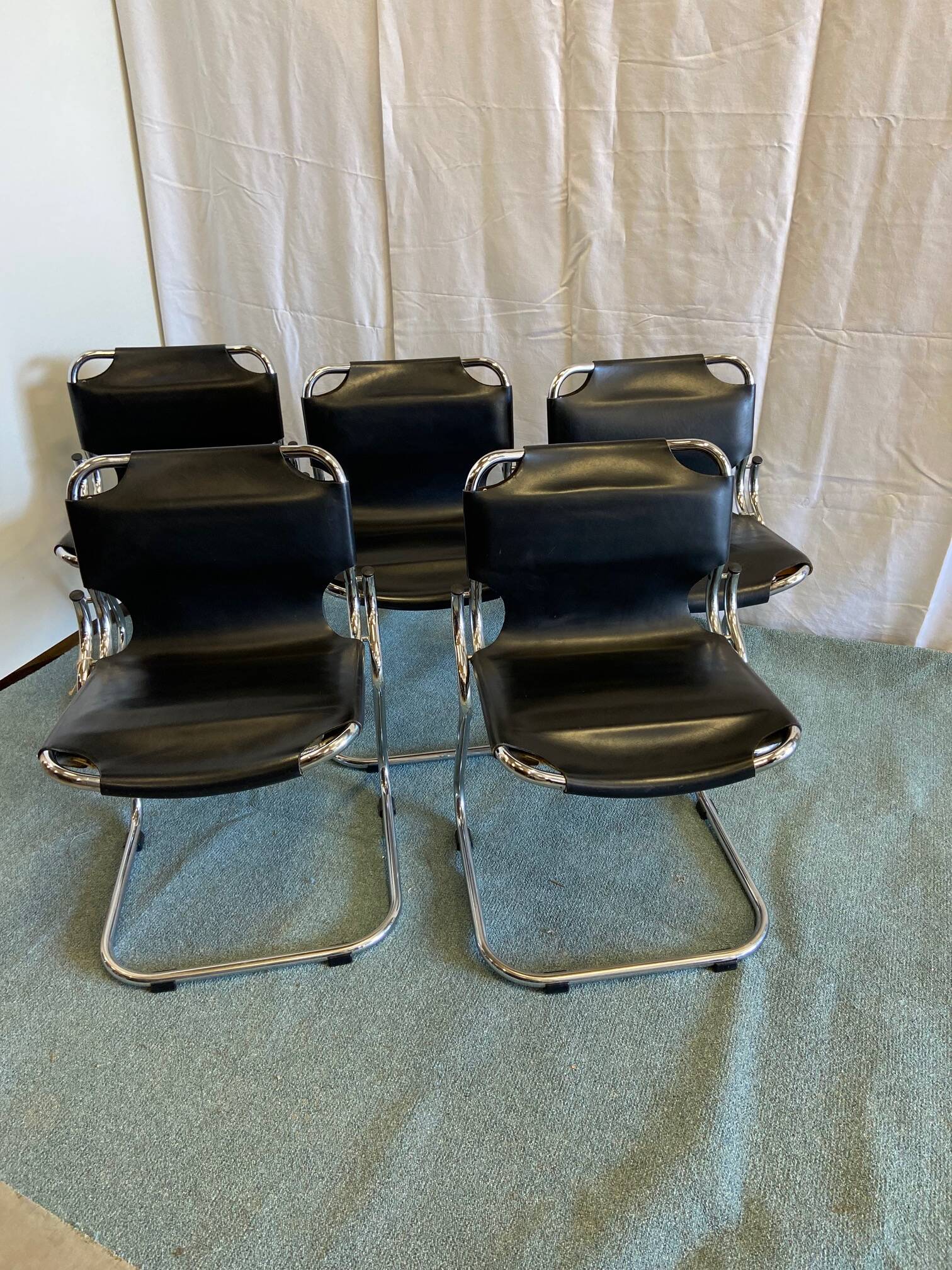 Leather and metal chairs, 1970s