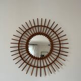 Large vintage rattan sun mirror