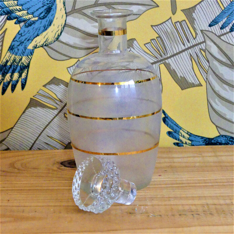 Digestive service in sandblasted glass - carafe and old glasses 50s
