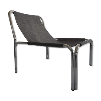 Armchair in chromed metal tubes and canvas from the years 70