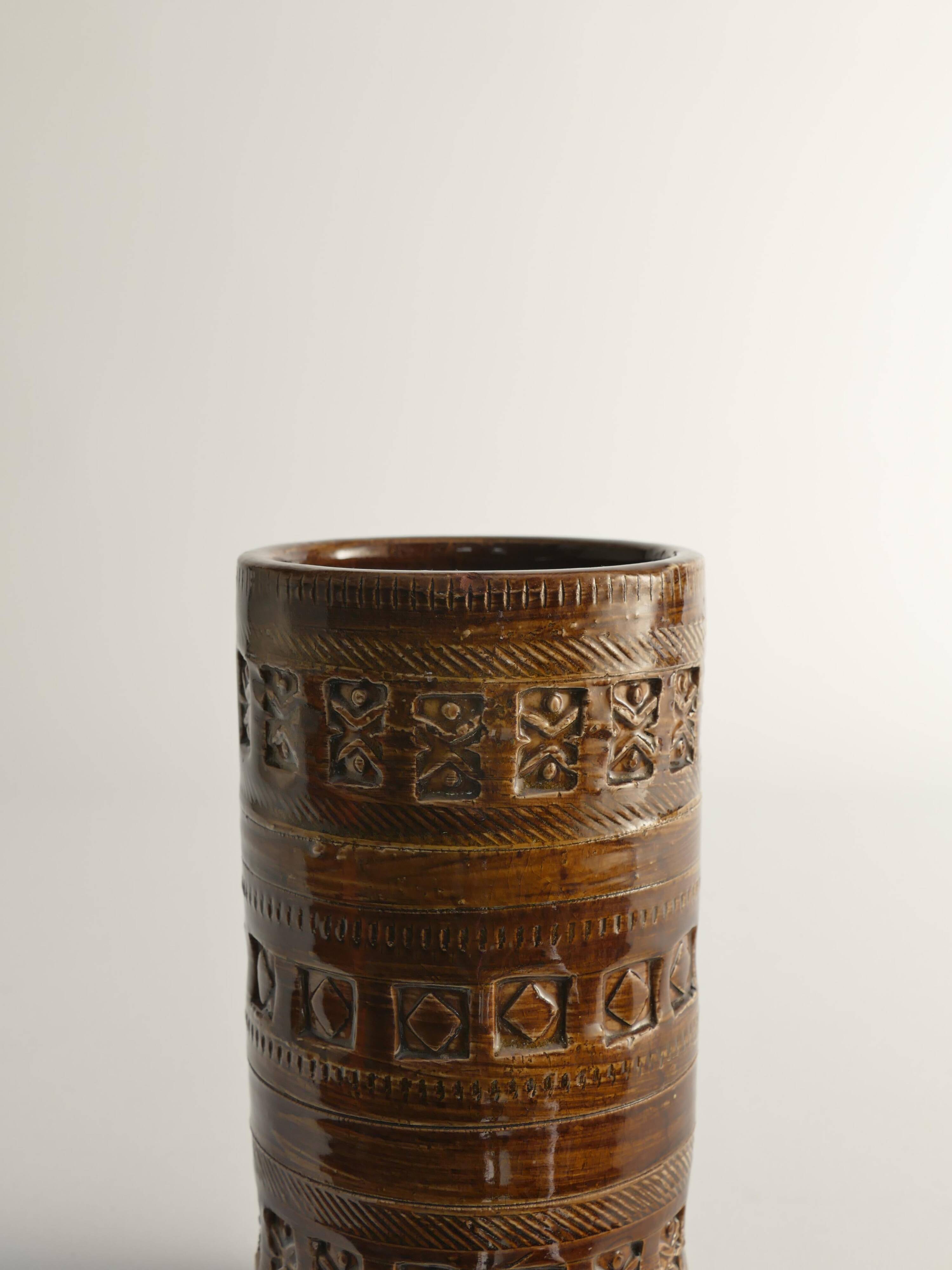 Mid-century Modern Brown Stoneware Vase by Aldo Londi for Bitossi, Italy, 1960s