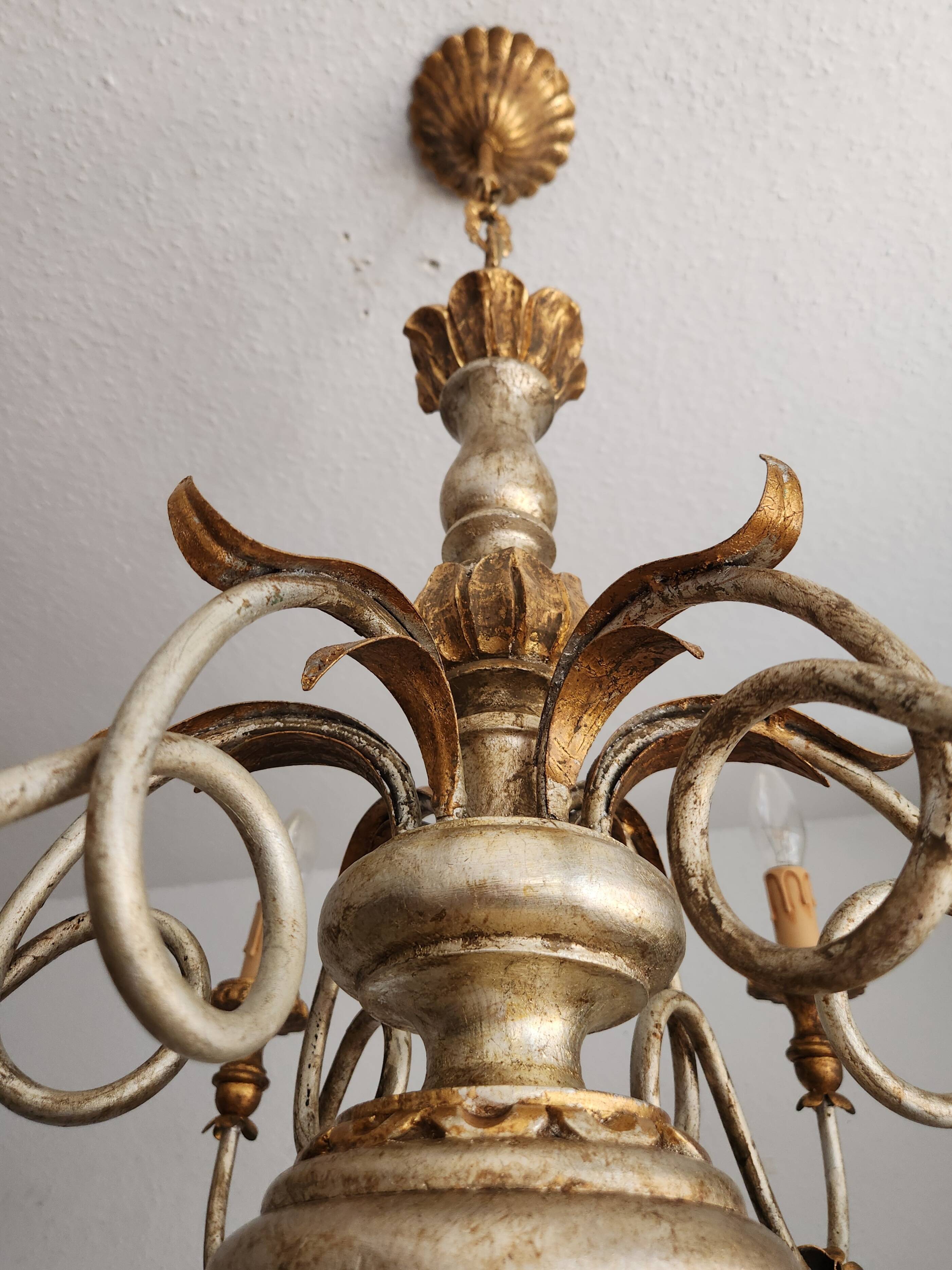 Antique gilded silver chandelier Florentine Rococo Louis XV Italy