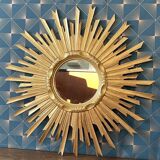Miroir soleil ancien bois doré, 70 cm, milieu XXe