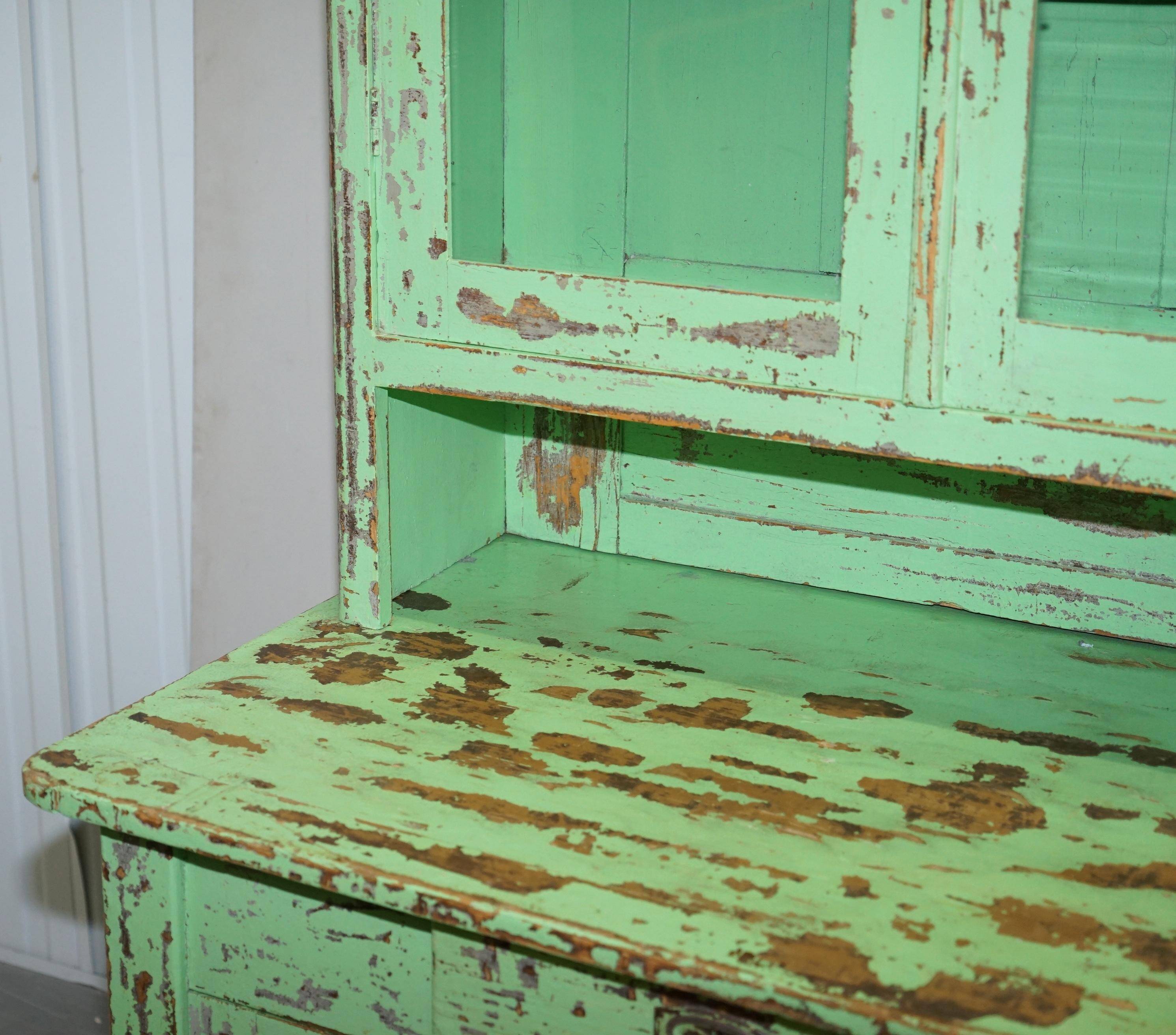 Victorian Green Patinated Buffet, Library or Cabinet