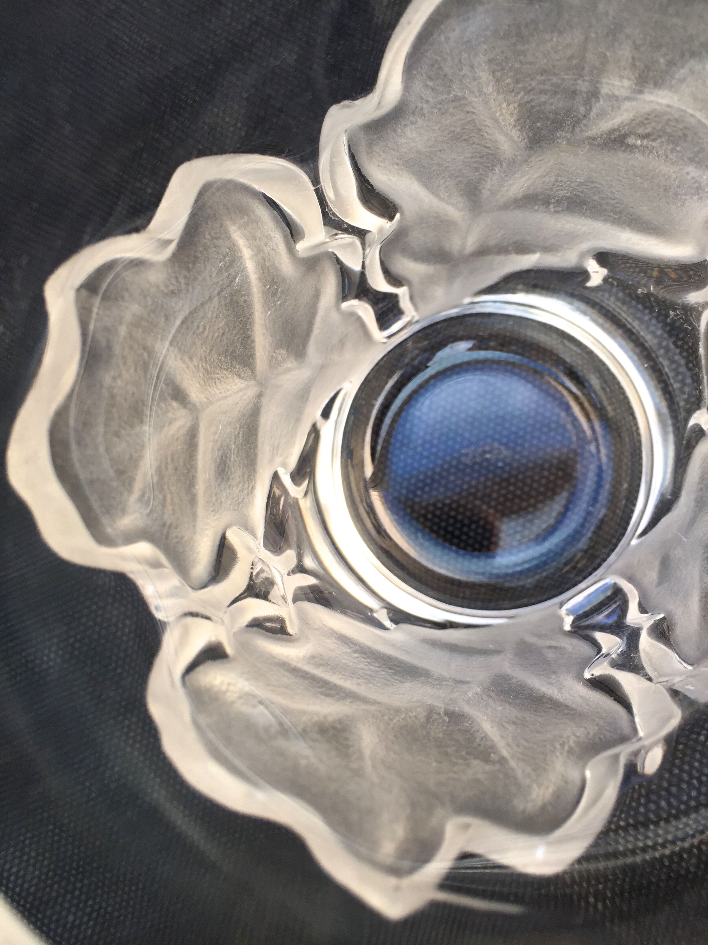 Lalique collection small vase crystal pattern art nouveau chene leaves