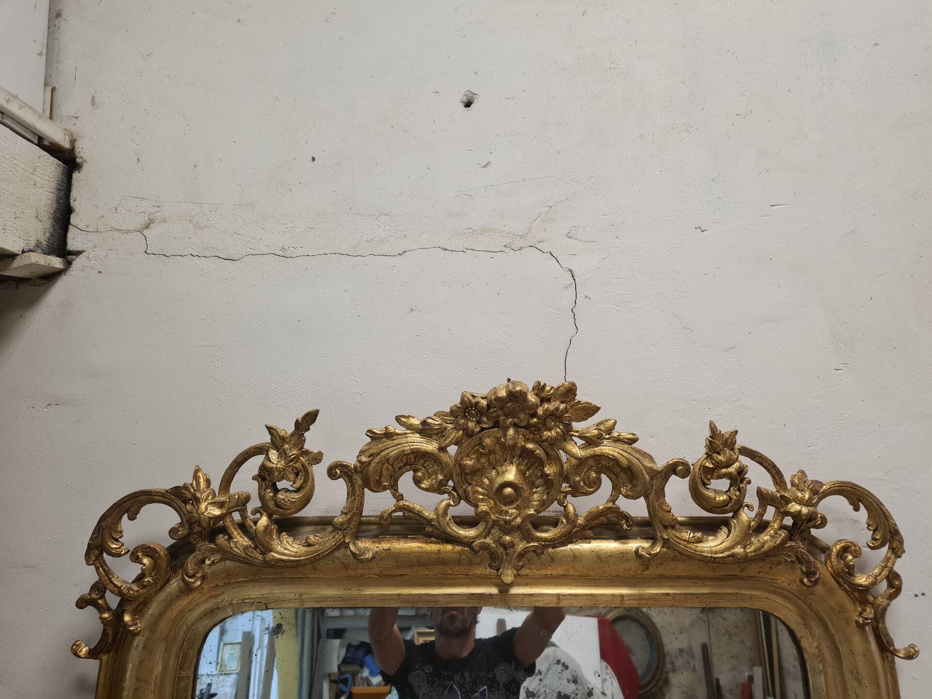 Large antique gilded mirror in Louis Philippe style