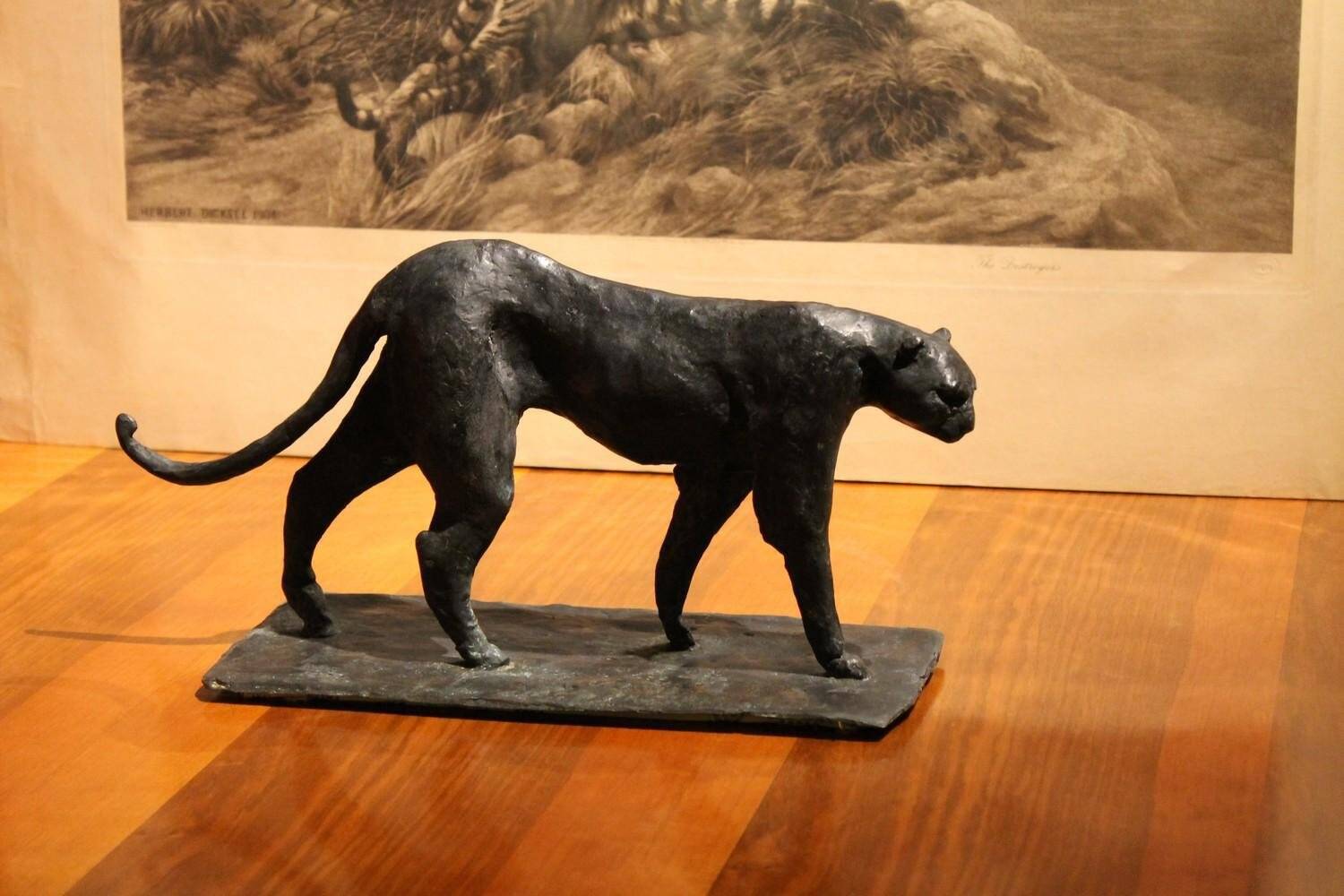 Art Deco Inspired Black Patinated Bronze Leopard Sculpture, 2020