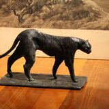 Art Deco Inspired Black Patinated Bronze Leopard Sculpture, 2020