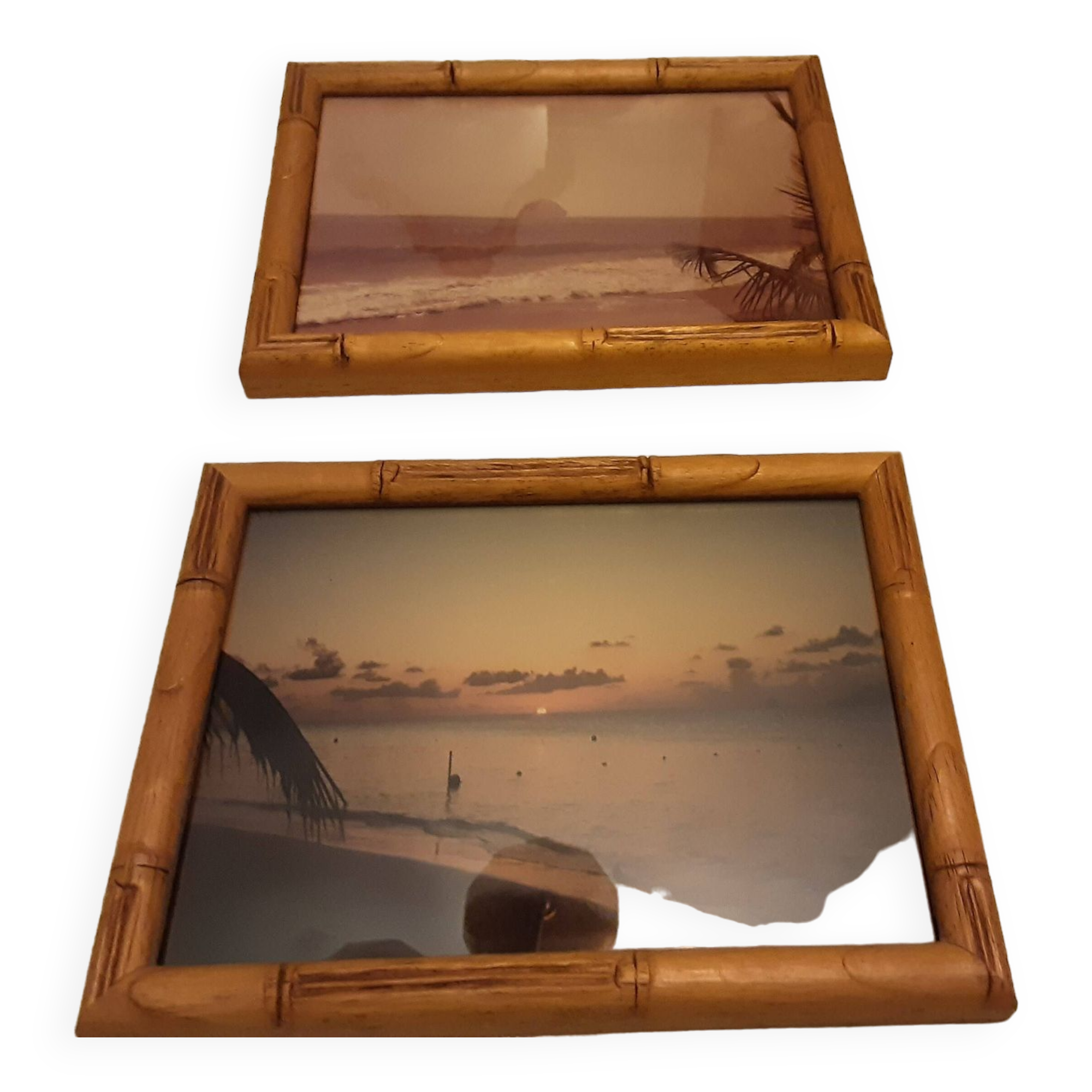 2 WOODEN BAMBOO FRAMES MARTINIQUE LANDSCAPE