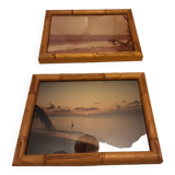 2 WOODEN BAMBOO FRAMES MARTINIQUE LANDSCAPE