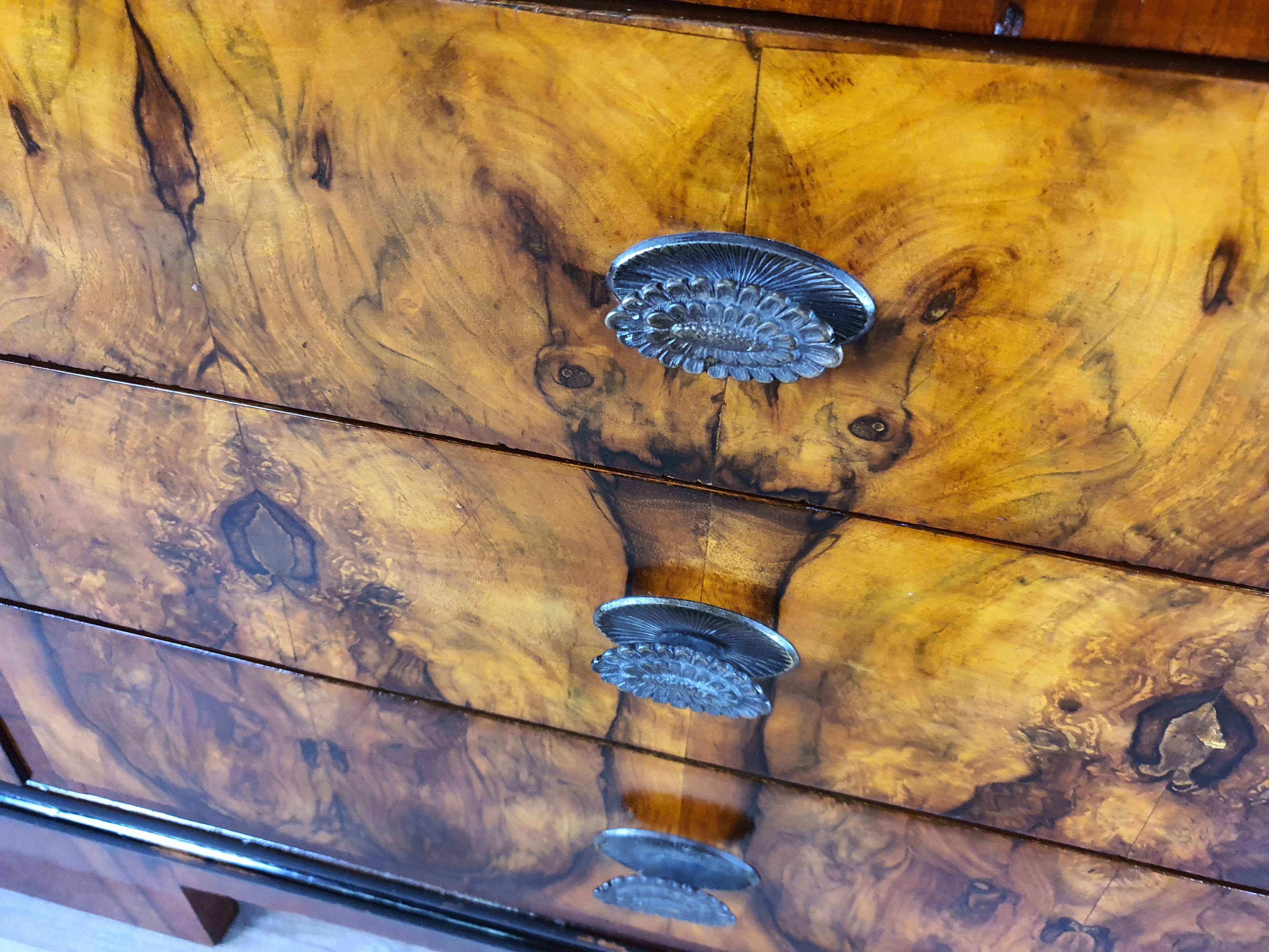 Art deco dining room sideboard in briar with upstand, 1940s