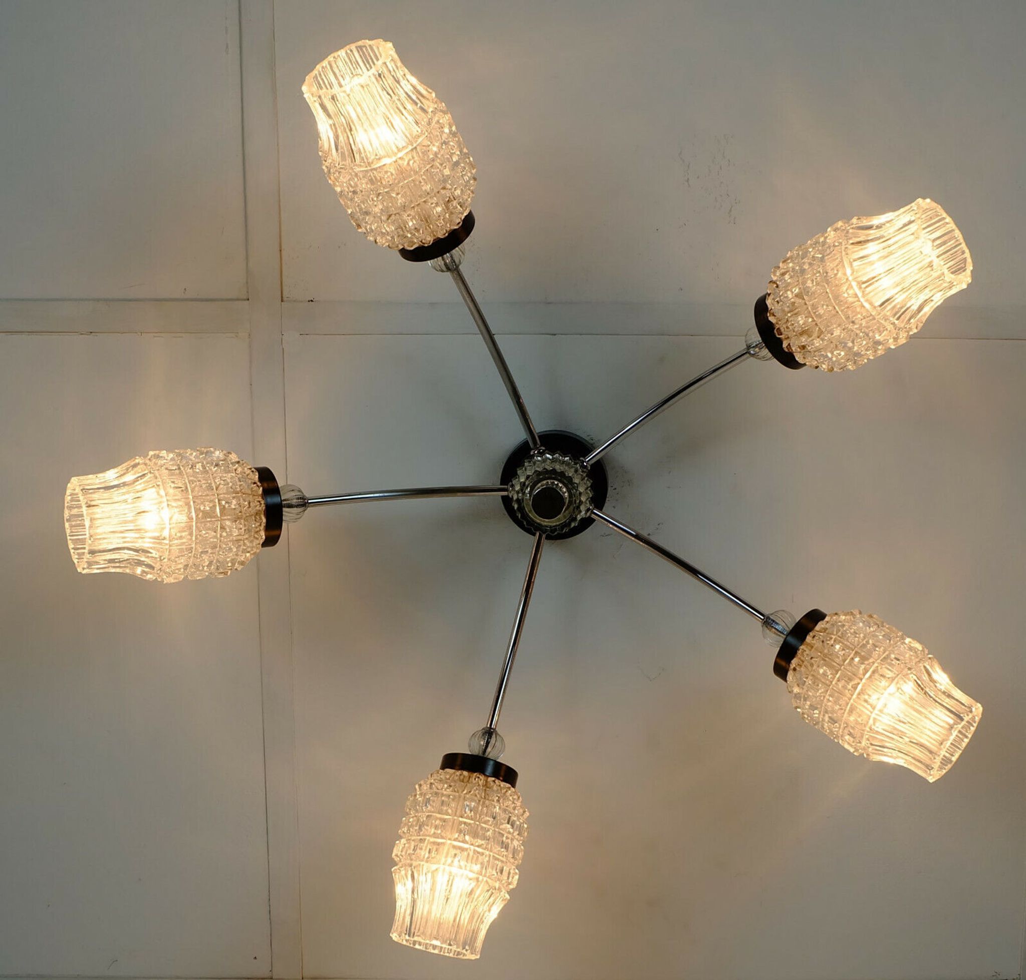 1960's mid century 5-light sputnik spider CEILING LIGHT chrome metal glass