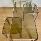 Table basse et tables d’appoint, chrome et verre fumé