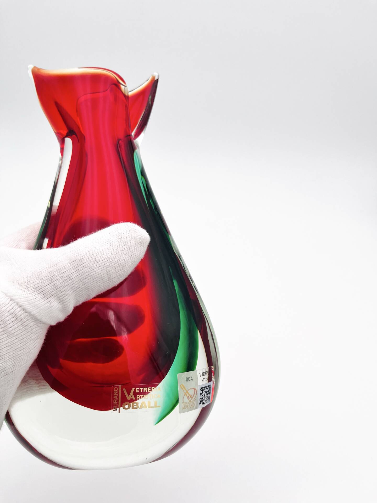 Vase sculpture murano michele onesto oball sommerso rouge vert 23.5cm