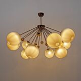 Mid-Century Italian Burnished Brass and Murano Glass Large Sputnik Chandeli